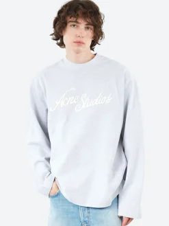 Acne Studios - Exford Relaxed Fit Logo Long Sleeve T-Shirt in Pale Grey Melange