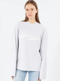 Acne Studios - Exford Relaxed Fit Logo Long Sleeve T-Shirt in Pale Grey Melange
