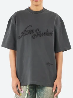 Acne Studios - Exford U Pique Tourist Logo T-Shirt in Faded Black