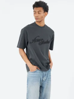 Acne Studios - Exford U Pique Tourist Logo T-Shirt in Faded Black