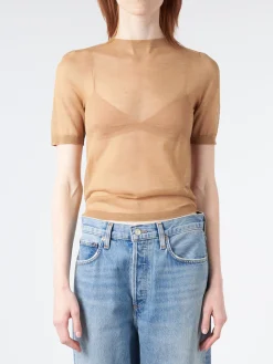 Acne Studios - Kemon Sheer Knit T-Shirt in Camel Beige