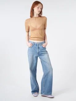 Acne Studios - Kemon Sheer Knit T-Shirt in Camel Beige