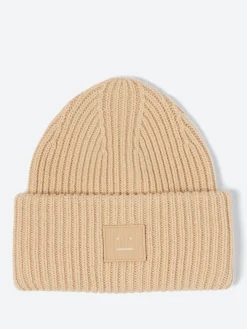 Acne Studios - Large Face Logo Beanie in Biscuit Beige