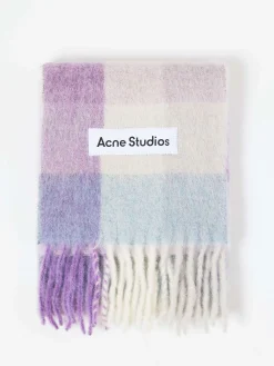 Acne Studios - Mohair Checked Scarf in Lilac and White