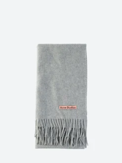 Acne Studios - Narrow Fringe Wool Scarf in Light Grey Melange