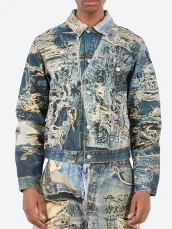 Acne Studios - Rye Tlo Torn Scribble Denim Jacket in Mid Blue
