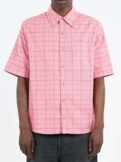 Acne Studios - Sarlie Short Sleeve Dry Flannel Check Shirt in Tango Pink