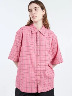 Acne Studios - Sarlie Short Sleeve Dry Flannel Check Shirt in Tango Pink