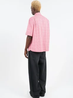 Acne Studios - Sarlie Short Sleeve Dry Flannel Check Shirt in Tango Pink