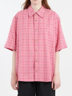 Acne Studios - Sarlie Short Sleeve Dry Flannel Check Shirt in Tango Pink