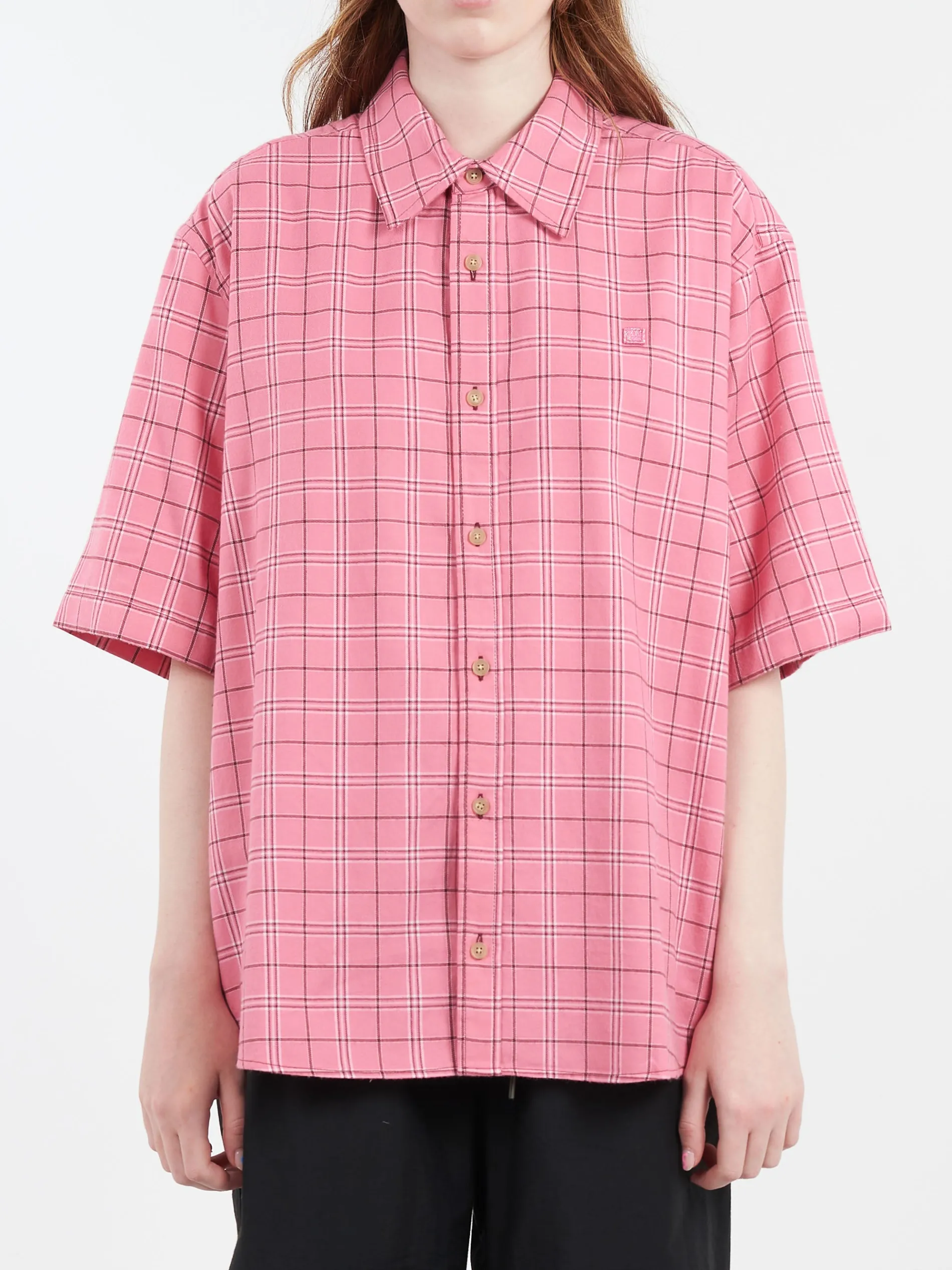 Acne Studios - Sarlie Short Sleeve Dry Flannel Check Shirt in Tango Pink