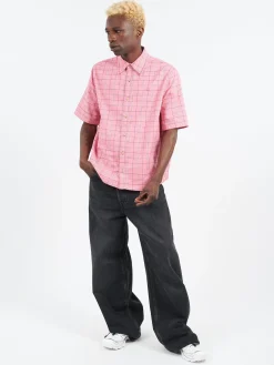 Acne Studios - Sarlie Short Sleeve Dry Flannel Check Shirt in Tango Pink