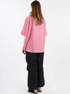 Acne Studios - Sarlie Short Sleeve Dry Flannel Check Shirt in Tango Pink