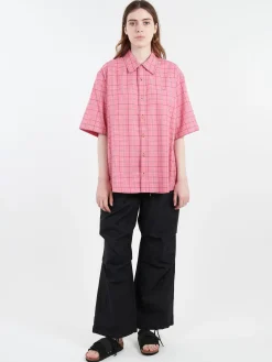 Acne Studios - Sarlie Short Sleeve Dry Flannel Check Shirt in Tango Pink