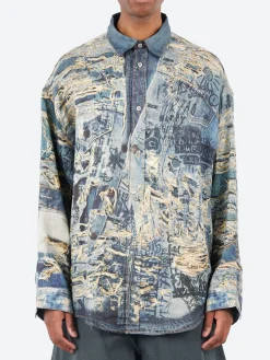 Acne Studios - Seta L/S Torn Scribble Button-Up Shirt in Denim Blue