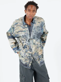 Acne Studios - Seta L/S Torn Scribble Button-Up Shirt in Denim Blue