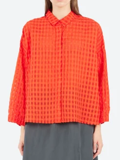 Aequamente - 25140 Seersucker Shirt in Pomodoro