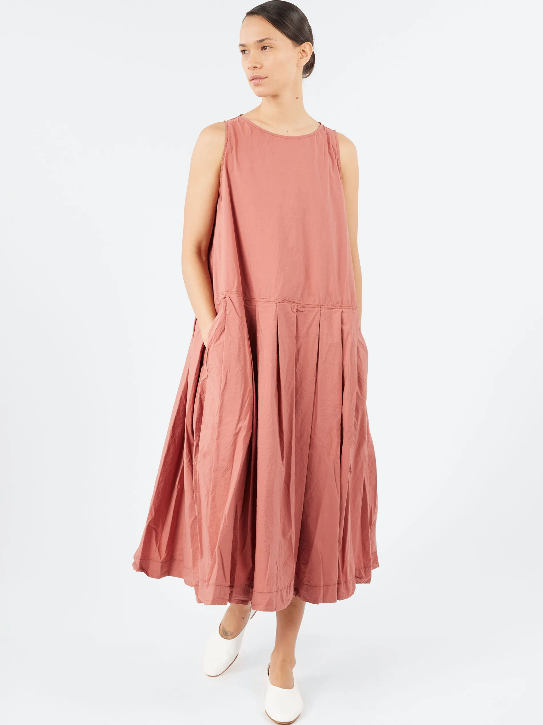 Album Di Famiglia - Pleated Sleeveless Dress TC in Coral
