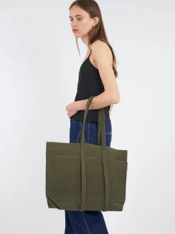 Amiacalva - Medium Washed Canvas Tote in Khaki