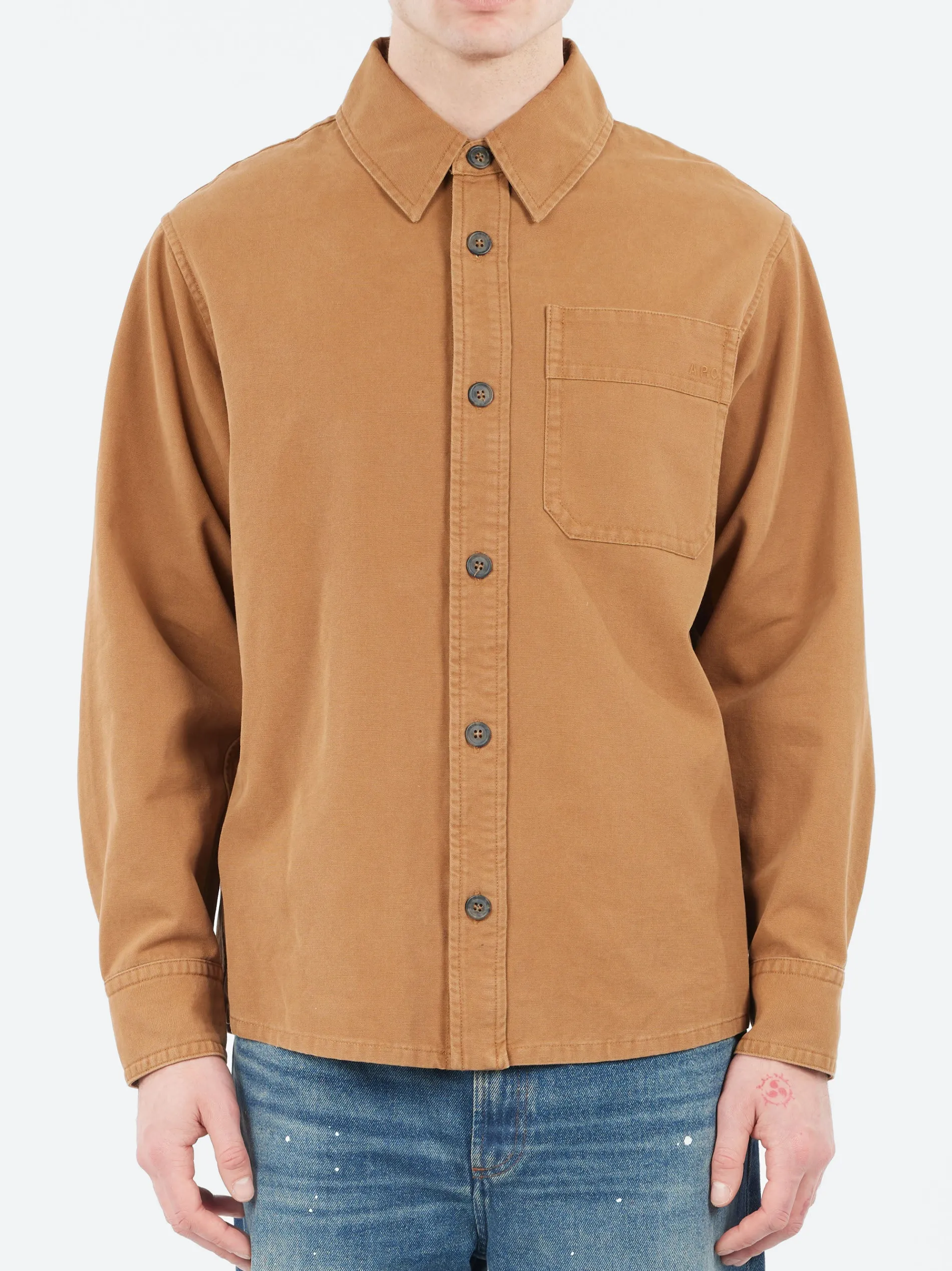 A.P.C. - Basile Brodée Poitrine Overshirt in Camel