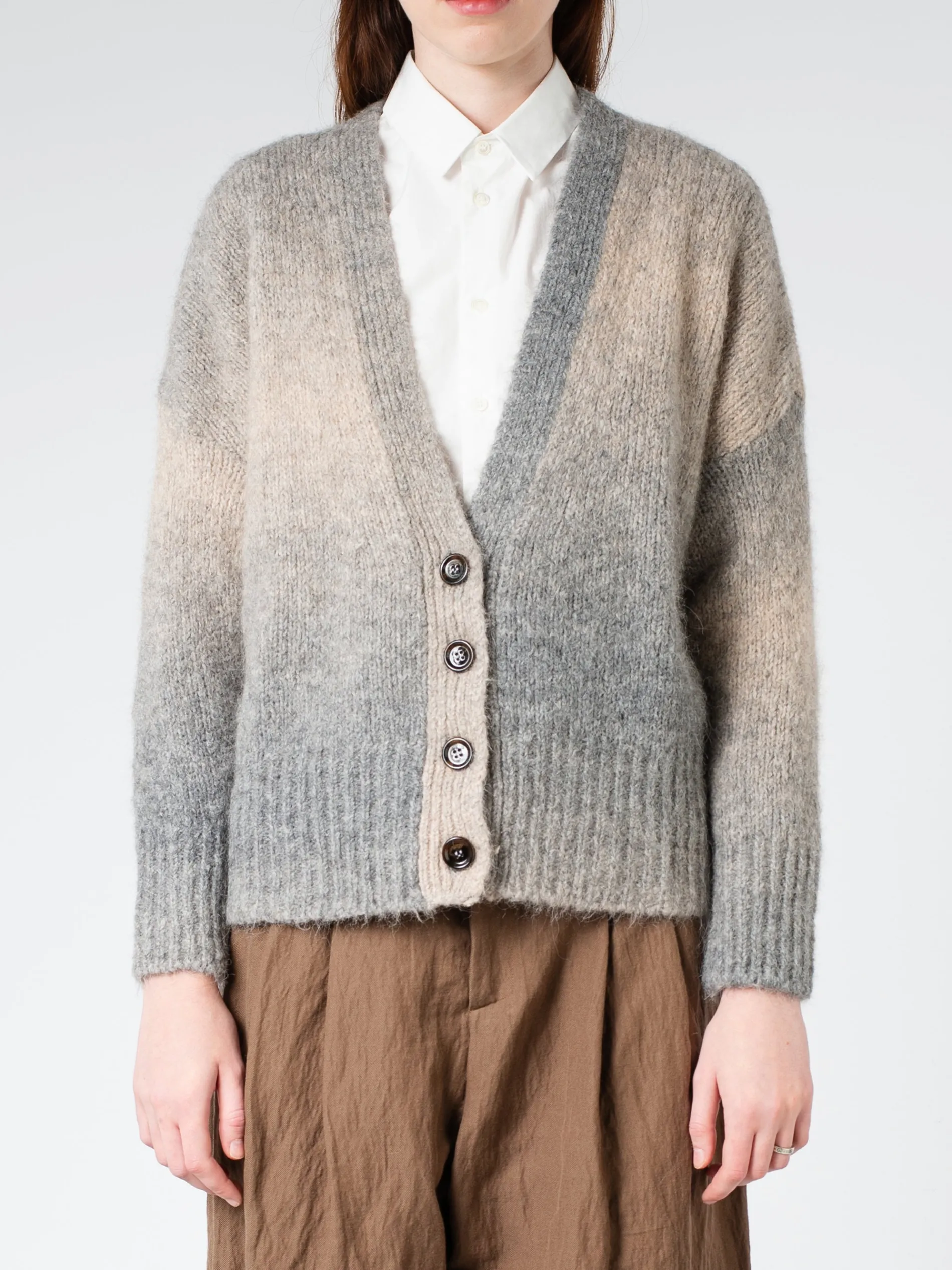 ASPESI - Gradient-Effect Alpaca Cardigan in Grey Melange