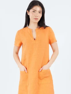 Aspesi - Slub Linen Short Dress in Orange