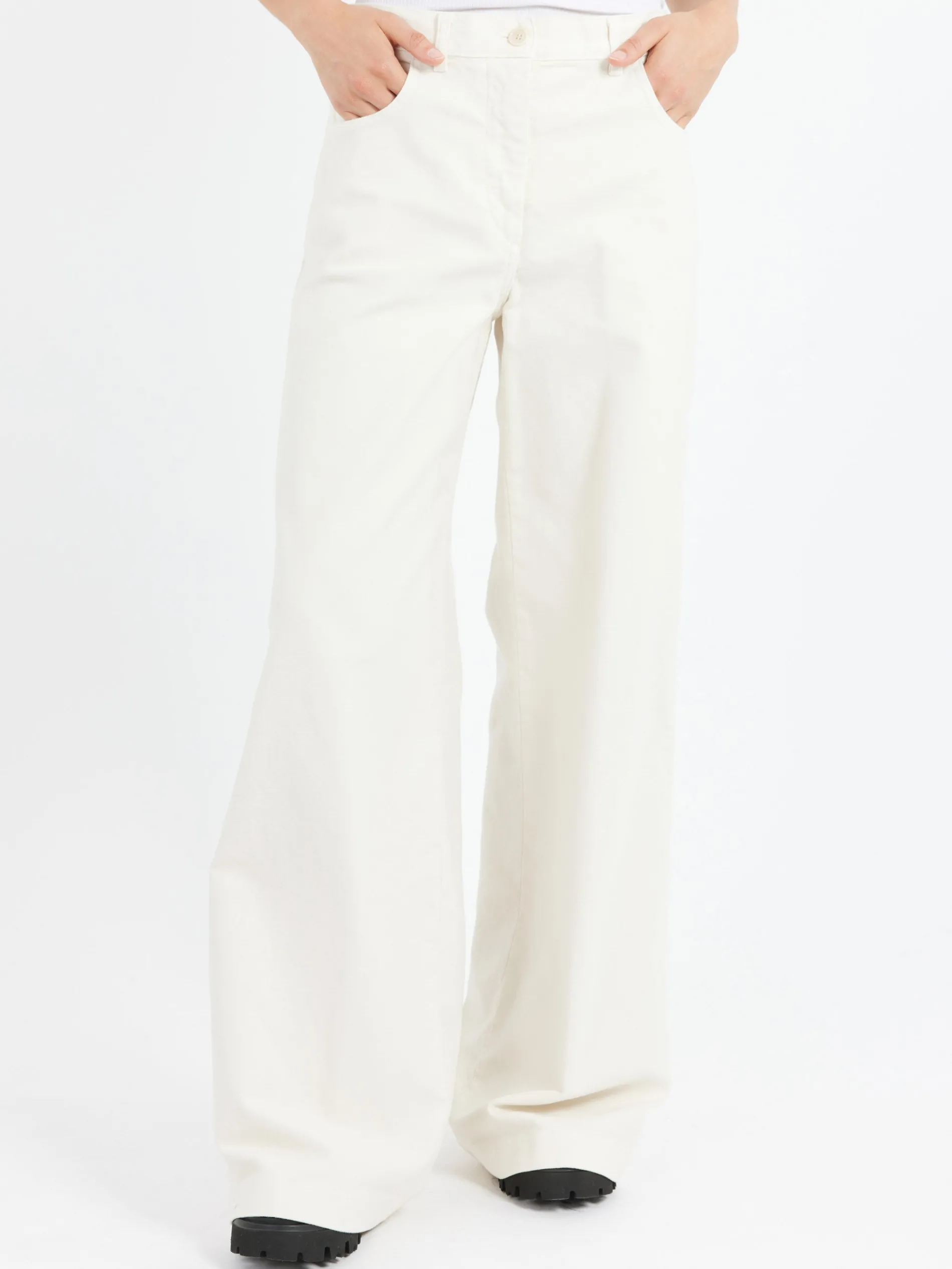 Aspesi - Stretch Fustian High-Waisted Trousers in Ice
