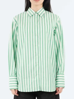 Aspesi - Vertical Striped Poplin Shirt in Green Stripe