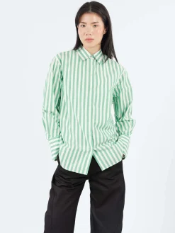 Aspesi - Vertical Striped Poplin Shirt in Green Stripe