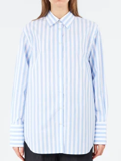 Aspesi - Vertical Striped Poplin Shirt in Light Blue Stripe