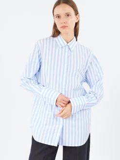 Aspesi - Vertical Striped Poplin Shirt in Light Blue Stripe