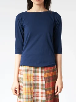 BEAMS BOY - Boat Neck T-Shirt in Navy