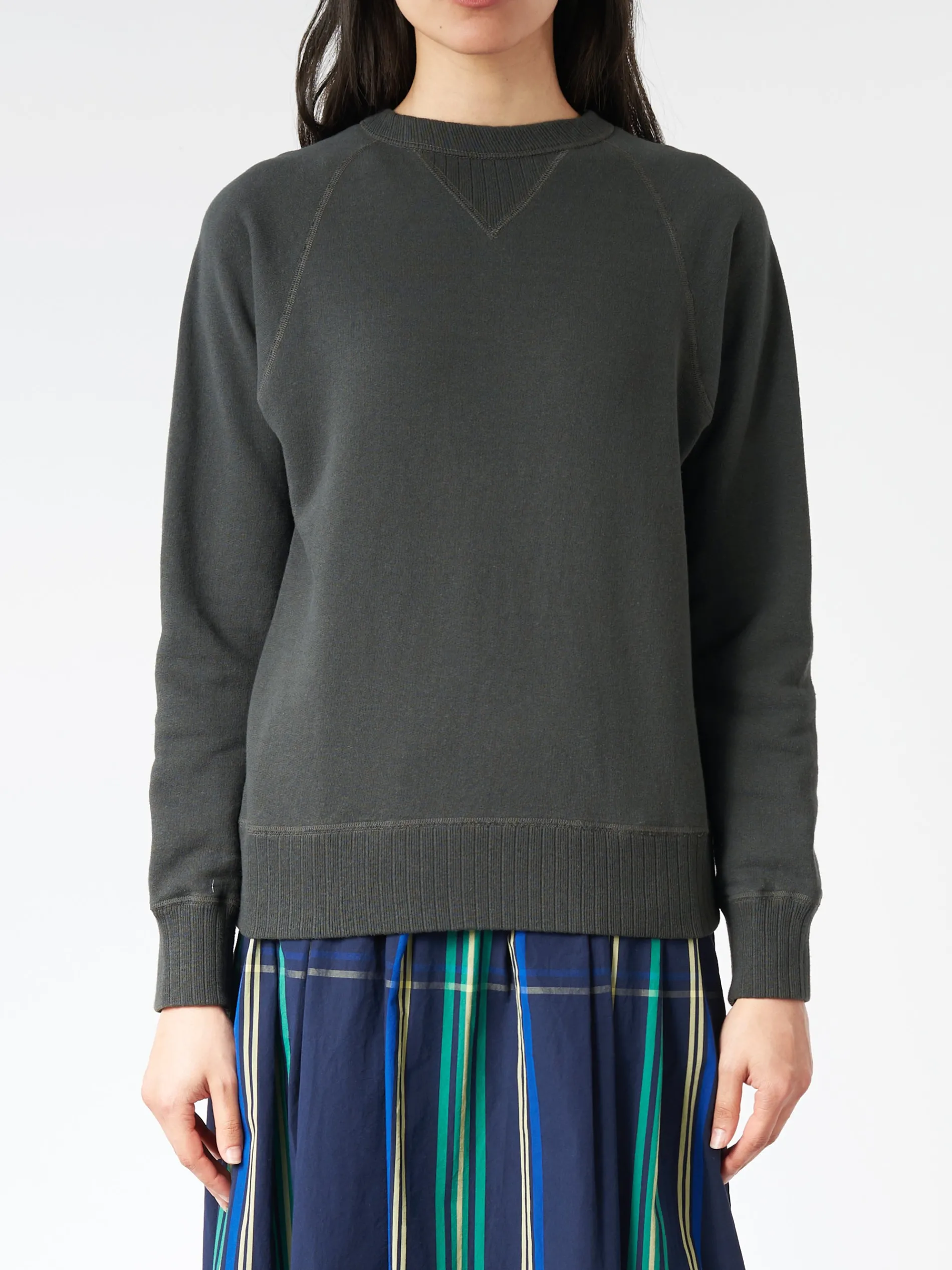 BEAMS BOY - Drop-Needle Rib Crewneck Pullover in Smoke