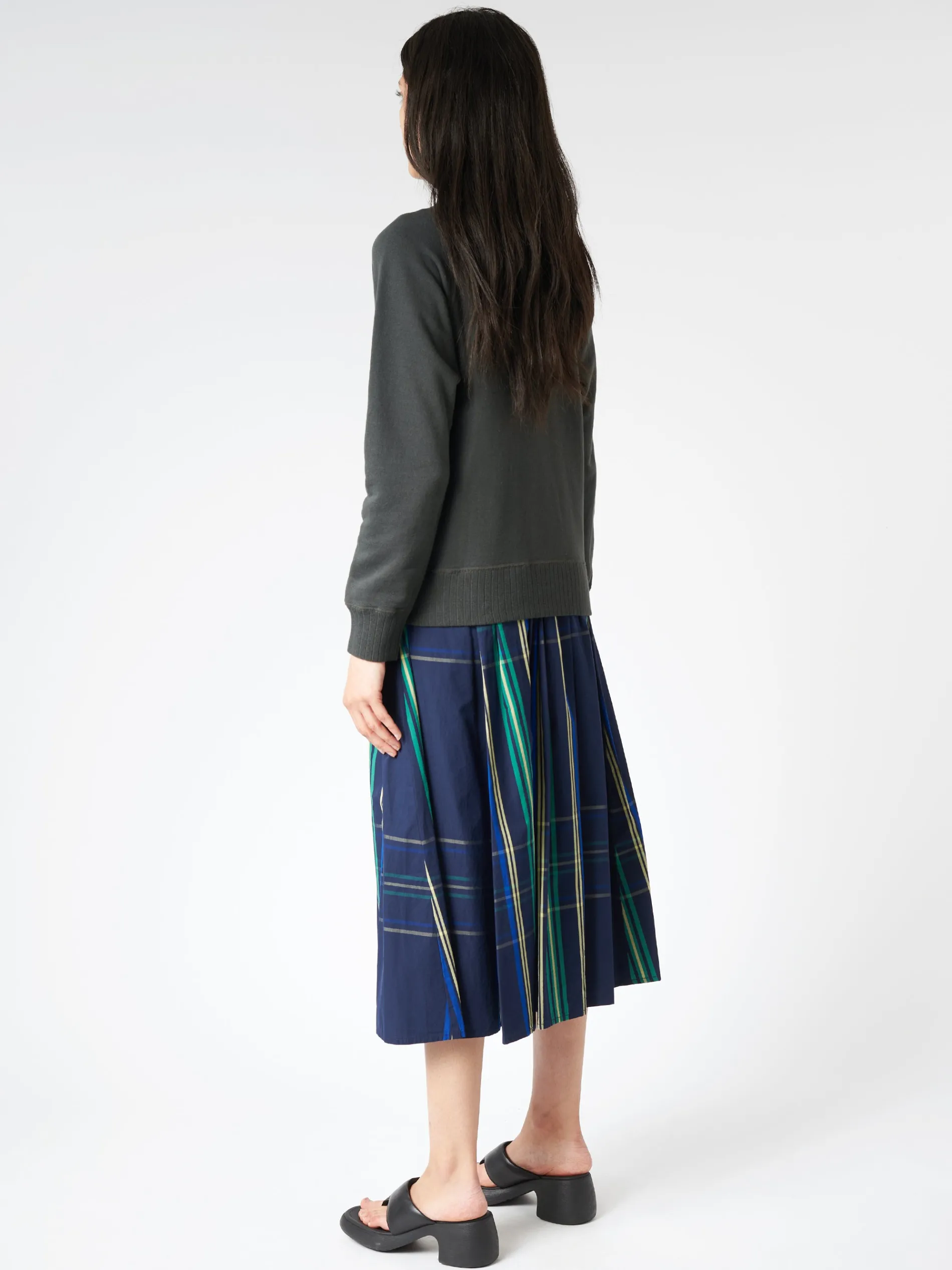 BEAMS BOY - Drop-Needle Rib Crewneck Pullover in Smoke