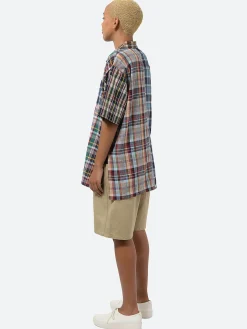 BEAMS Boy - Madras Check Crazy Short Sleeve Shirt in Navy