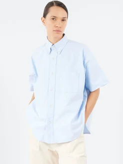 BEAMS BOY - Shirt Sleeve Button Down Big Shirt in Light Bluevory
