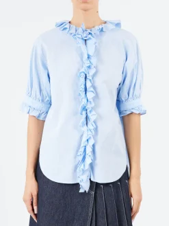 BEAMS BOY - S/S Frill Shirt in Sax