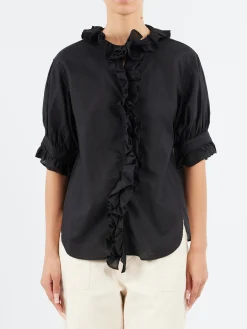 BEAMS BOY - S/S Frill Shirt in Black