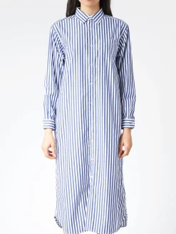 BEAMS BOY - Striped Button Down Long Sleeve Dress in Navy