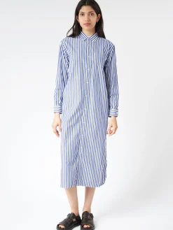 BEAMS BOY - Striped Button Down Long Sleeve Dress in Navy