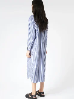 BEAMS BOY - Striped Button Down Long Sleeve Dress in Navy