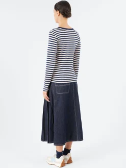 BEAMS BOYS - Long Sleeve Border T-Shirt in Navy and Natural