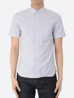 BEAMS PLUS - B.D. Short Sleeve Candy Stripe Shirt in Blue