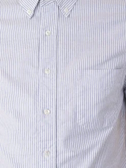 BEAMS PLUS - B.D. Short Sleeve Candy Stripe Shirt in Blue