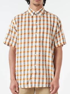 BEAMS PLUS - Button-Down Panama Plaid Shirt in Orange