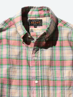 BEAMS PLUS - Classic Fit Madras Button-Down Shirt in Pink