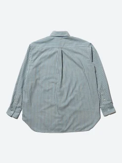 BEAMS PLUS - Classic Fit Wool Stripe Button Down Shirt in Blue