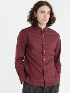 BEAMS PLUS - Colour Oxford Button Down Shirt in Burgundy
