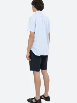 BEAMS PLUS - Coolmax Short Sleeve Button Down Shirt in Blue