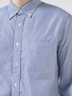 BEAMS PLUS - Cotton Broad London Stripe Button Down Shirt in Navy